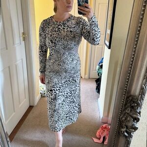 River Island Black and White Animal Print Long Sleeve Dress